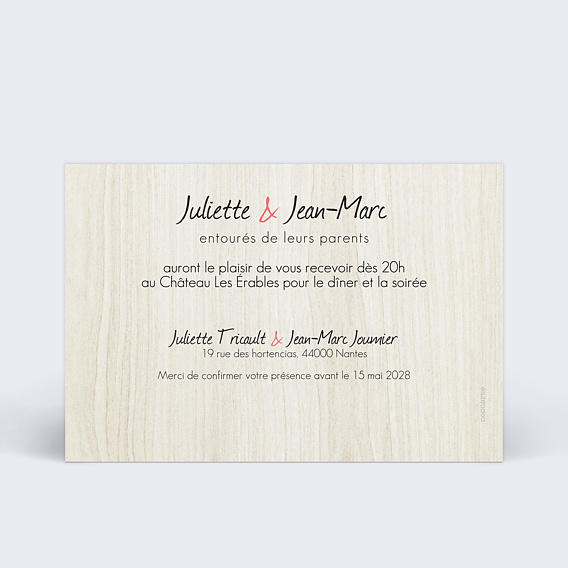 Cartes invitation mariage Photomaton Verso