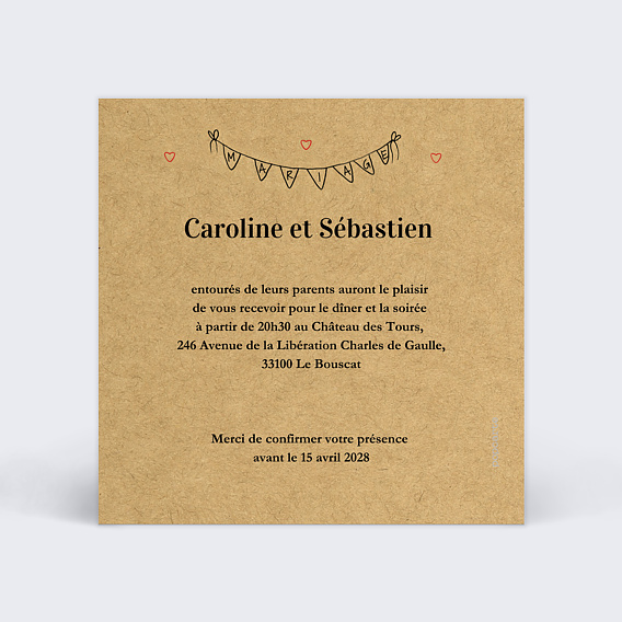 Cartes invitation mariage Timeline Verso