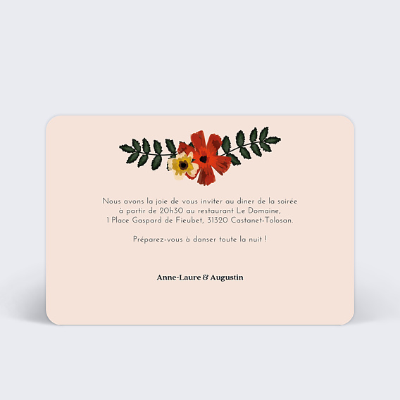 Cartes invitation mariage Anémone Verso