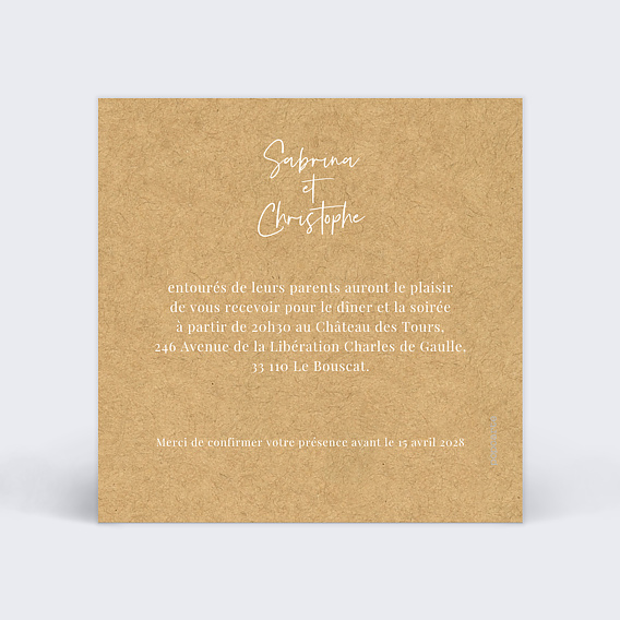 Cartes invitation mariage Olivier Verso