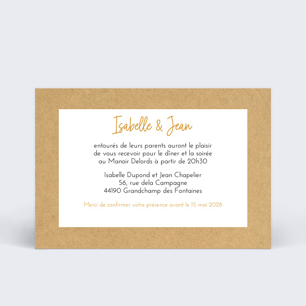 Carte d'Invitation de Mariage Bucolique Recto