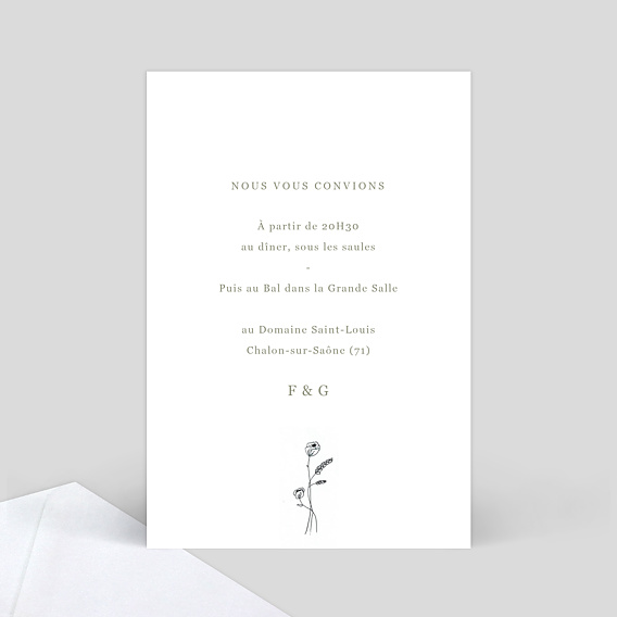 Cartes invitation mariage Idylle Kaki Verso