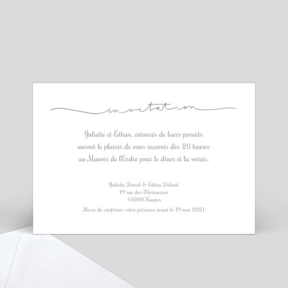 Cartes invitation mariage Lettres Chic Verso