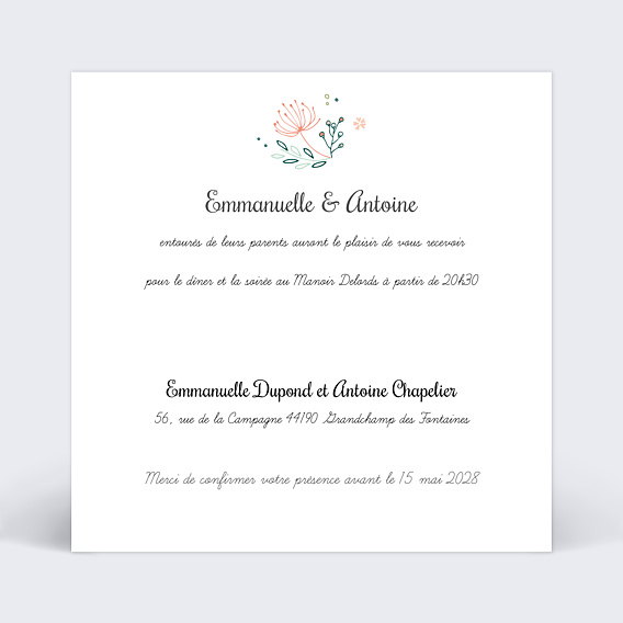 Cartes invitation mariage Couronne de Fleurs Recto