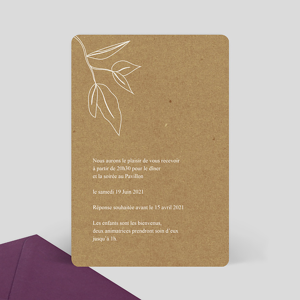 Carte Invitation Mariage Esquisse Bohème Verso