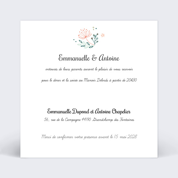 Cartes Invitation Mariage Couronne de Fleurs