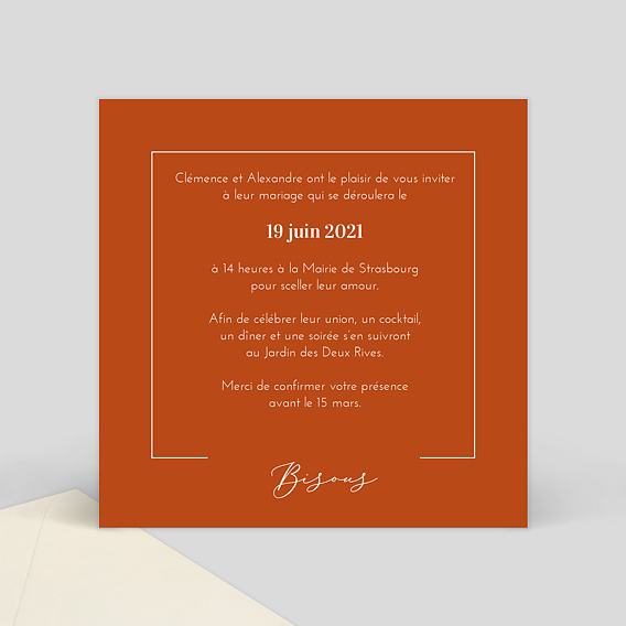 Cartes invitation mariage Été Indien Verso