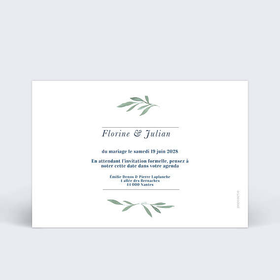 Cartes invitation mariage Couronne de Laurier Verso