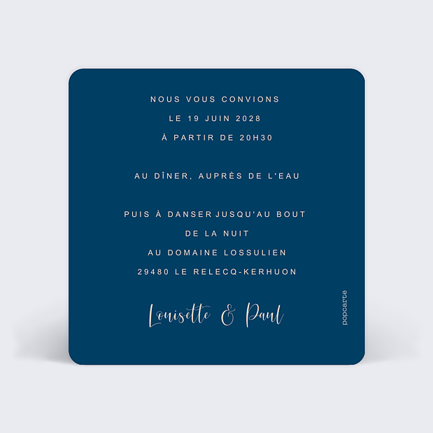 Carte d'Invitation de Mariage Velours Verso