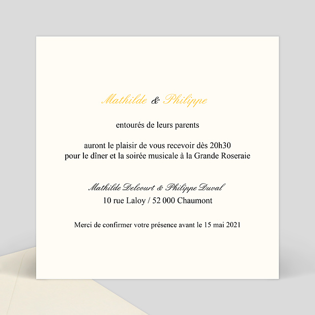 Carte d'Invitation de Mariage Musique Verso