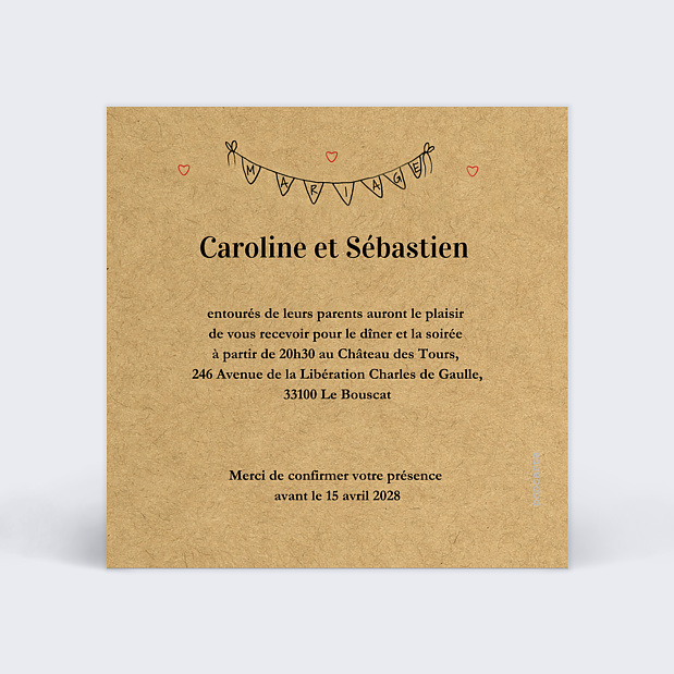Carte Invitation Mariage Timeline Verso