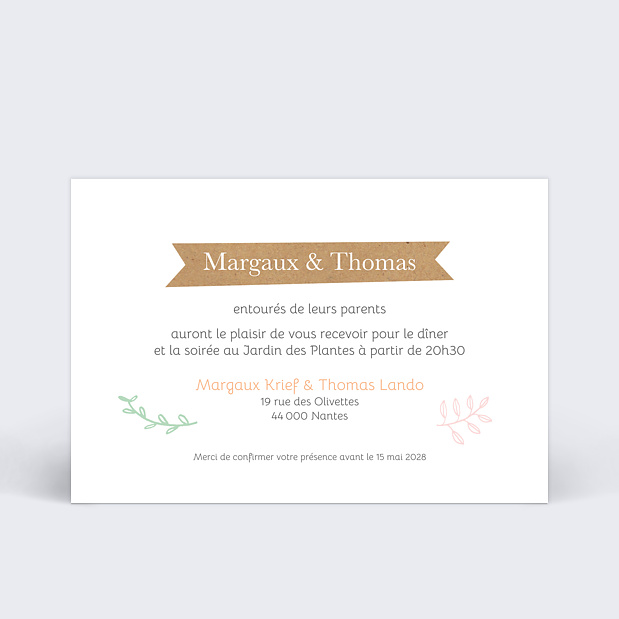 Carte d'Invitation de Mariage Promenade Champêtre Verso