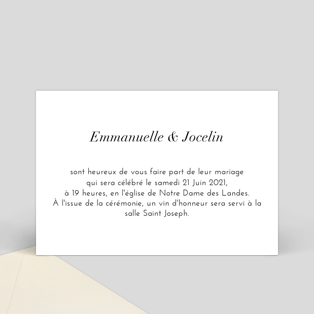 Carte d'invitation de mariage sobre et joli Verso