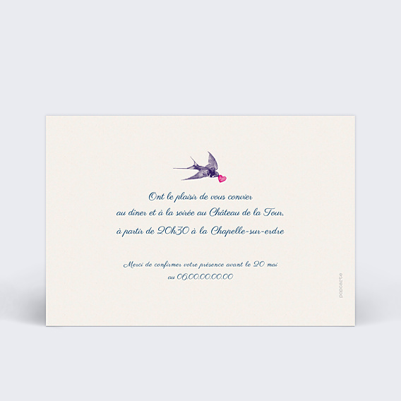 Cartes Invitation Mariage Hirondelle d'Amour