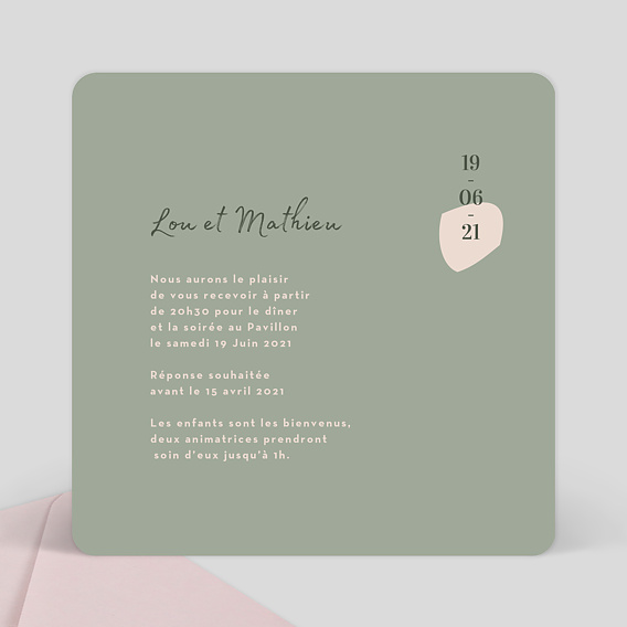 Cartes invitation mariage Argile Verso