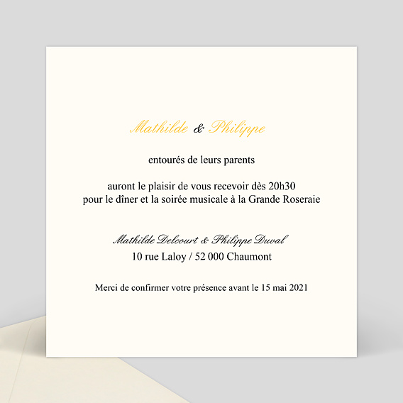 Cartes invitation mariage Musique Verso