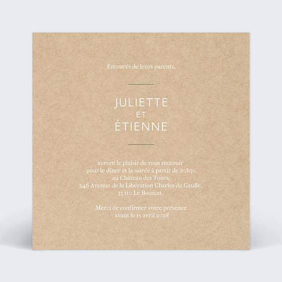 Cartes invitation mariage Ombrage Verso