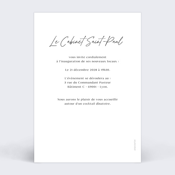 Invitation professionnelle Inauguration cabinet Verso