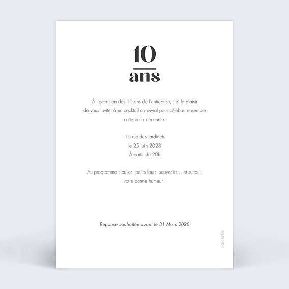 Invitation professionnelle Simple Verso