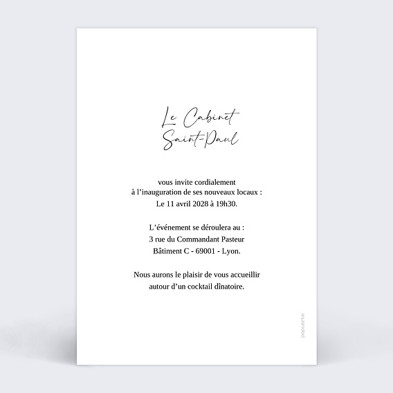 Invitation professionnelle Forme inauguration Verso