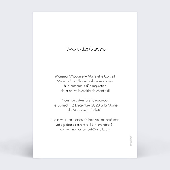 Invitation professionnelle Inauguration picto Verso