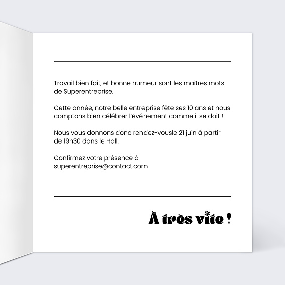 Invitation Professionnelle 10 ans Moderne