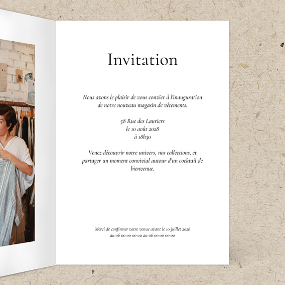 Invitation professionnelle Inauguration magasin Intérieur Droit