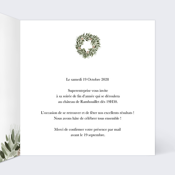 Invitation professionnelle Couronne Pomme de Pin Intérieur Droit