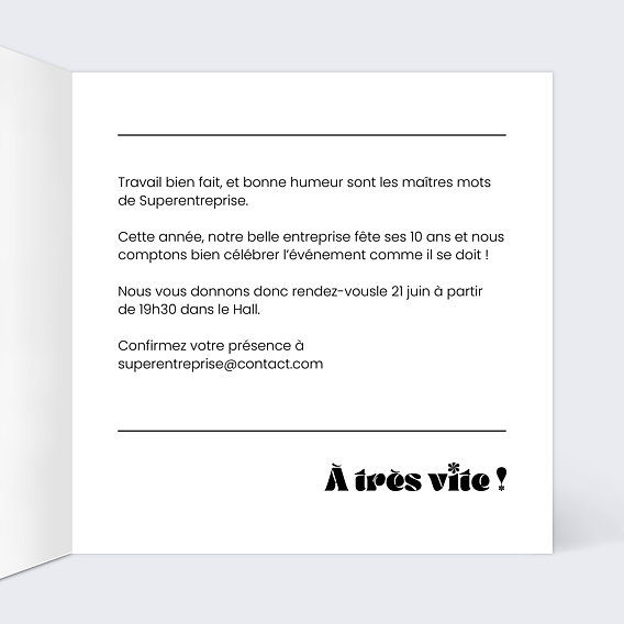 Invitation Professionnelle 10 ans Moderne