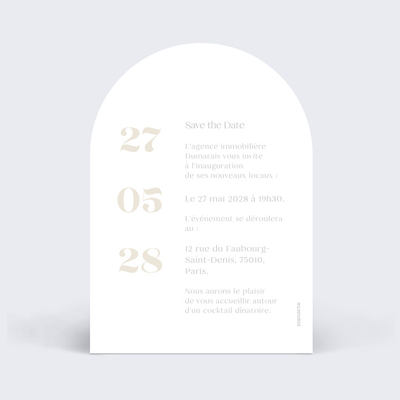 Invitation professionnelle Save the Date Inauguration Verso