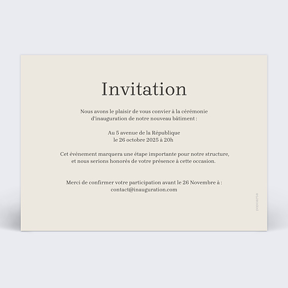 Invitation Professionnelle Inauguration bâtiment
