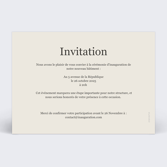 Invitation Professionnelle Inauguration bâtiment