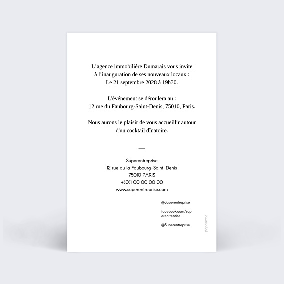 Invitation professionnelle Grand opening Verso