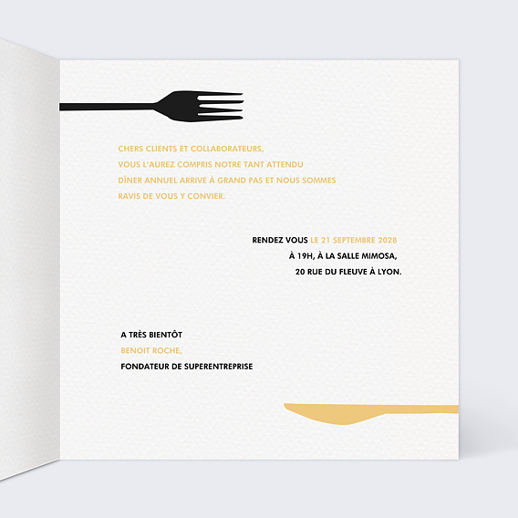 Invitation professionnelle Diner Entreprise Intérieur Droit