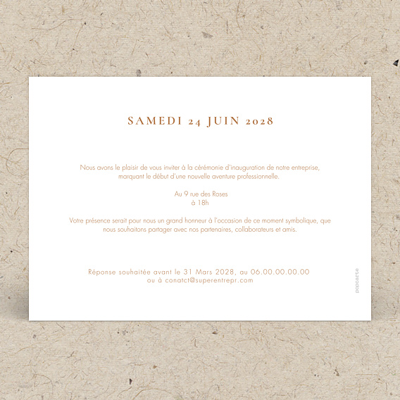Invitation professionnelle Inauguration chic Verso