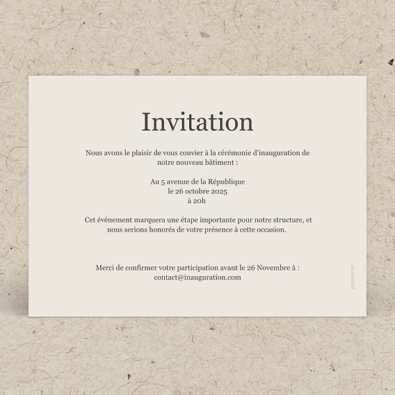 Invitation professionnelle Inauguration bâtiment Verso