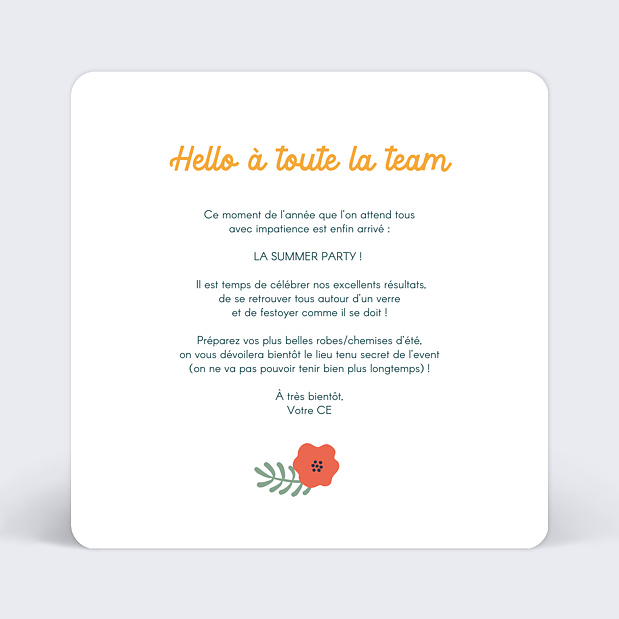 Invitation Professionnelle Summer Party Verso