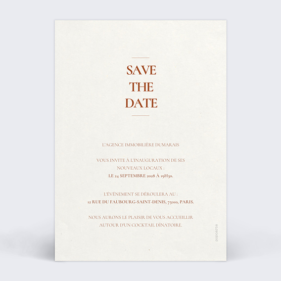 Invitation professionnelle Save the Date vintage Verso
