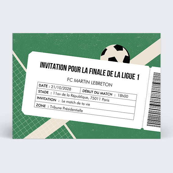 Carte d'invitation Billet de Foot