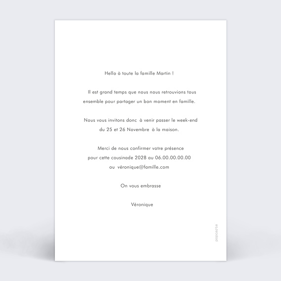 Carte d'invitation Définition Famille Verso