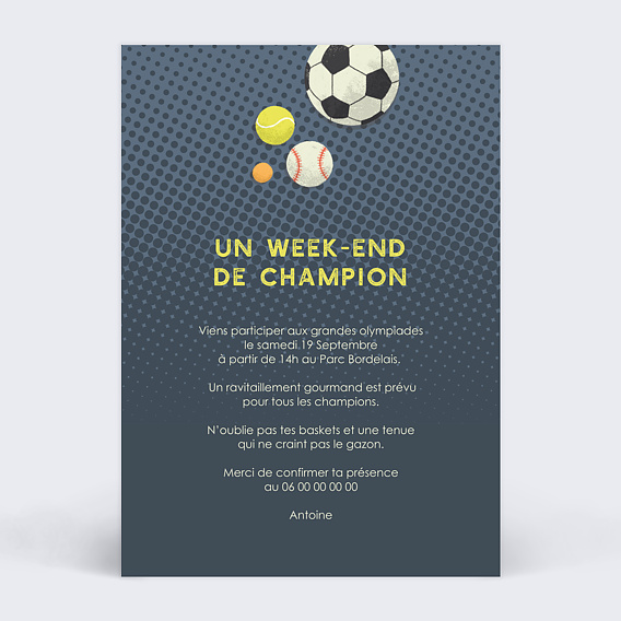 Carte d'invitation Sportif Verso