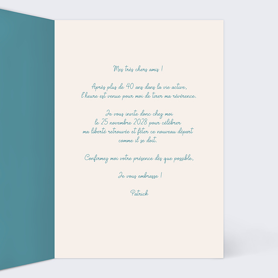 Carte d'invitation Départ retraite humoristique Intérieur Droit