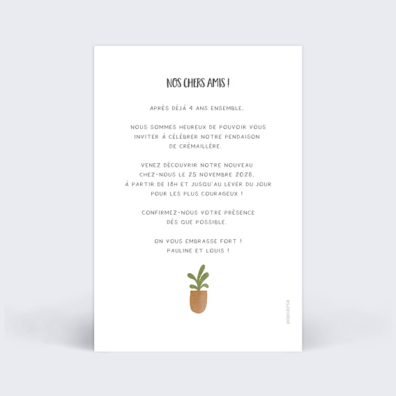 Carte d'invitation Bienvenue à la Maison Verso