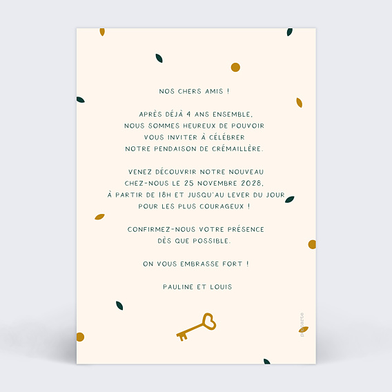 Carte d'invitation Bienvenue chez nous Verso