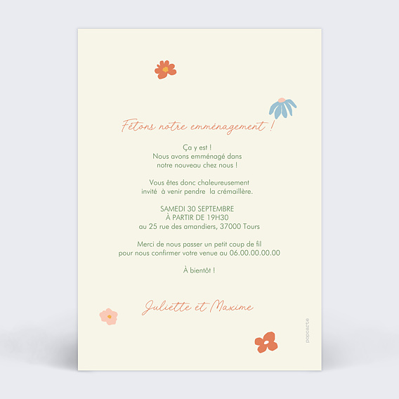 Carte d'invitation Nouvelle Maison Verso