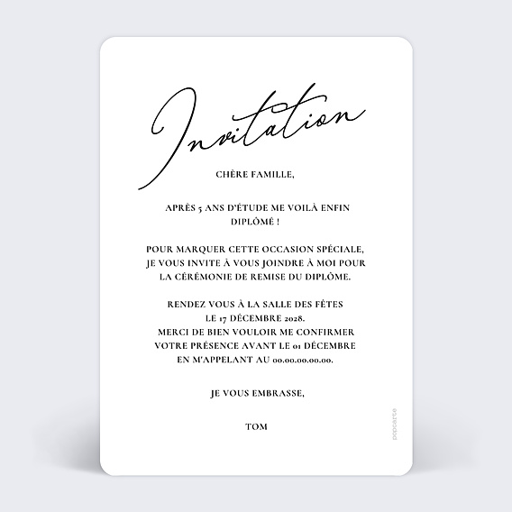 Carte d'invitation Glamour Verso