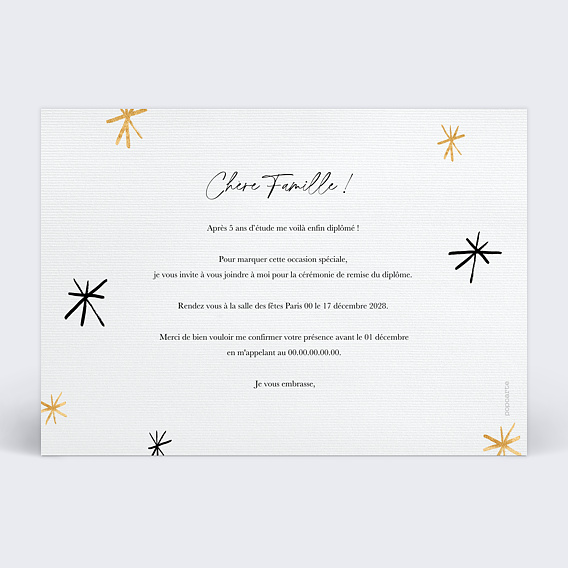 Carte d'invitation Fond Etoilé Verso