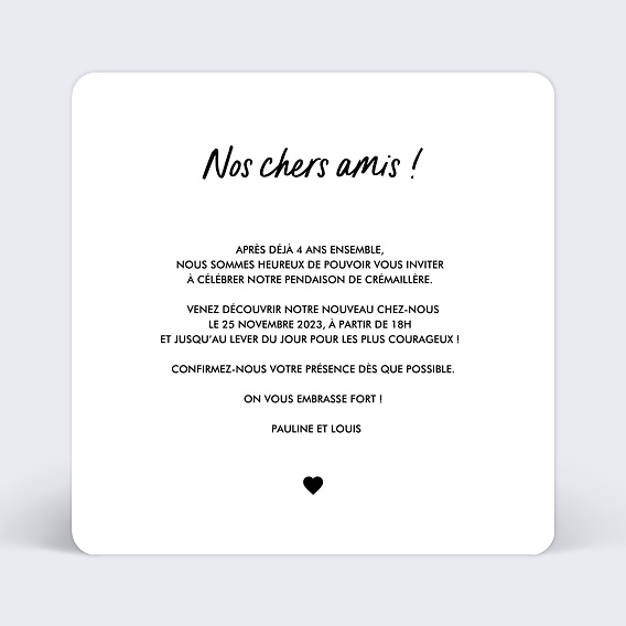 Carte d'invitation Happy New Home Verso