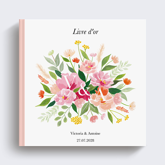 Livre d’or mariage Bouquet Champêtre Aquarelle