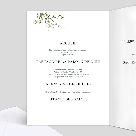 Livret de messe baptême  Herbarium Intérieur Gauche